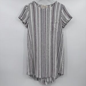 Cloth Stone Dress Women Small White Stripes Linen Blend Short Sleeve Coastal